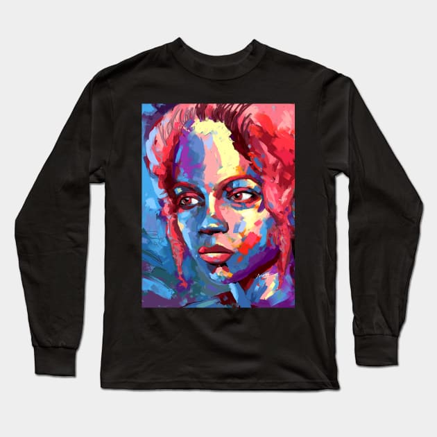 Red and Blue Portrait Long Sleeve T-Shirt by mailsoncello